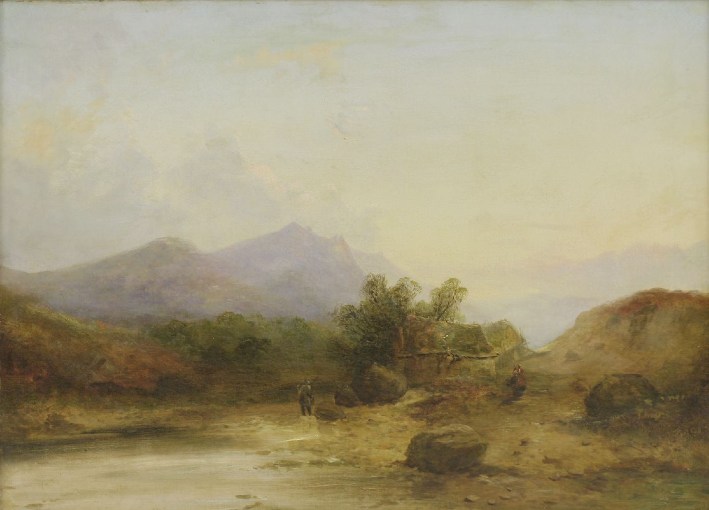 Circle of Joseph Horlor (1809-1887)FIGURES BY A POOL IN A MOUNTAINOUS LANDSCAPEOil on canvas56 x