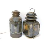 A Merryweather & Sons coaching lamp, and a ship's 'stern' lantern, 32cm and 34cm high