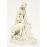 A Victorian Parian figure of a girl comforting a deer,by F M Miller, published May 1862,47cm high
