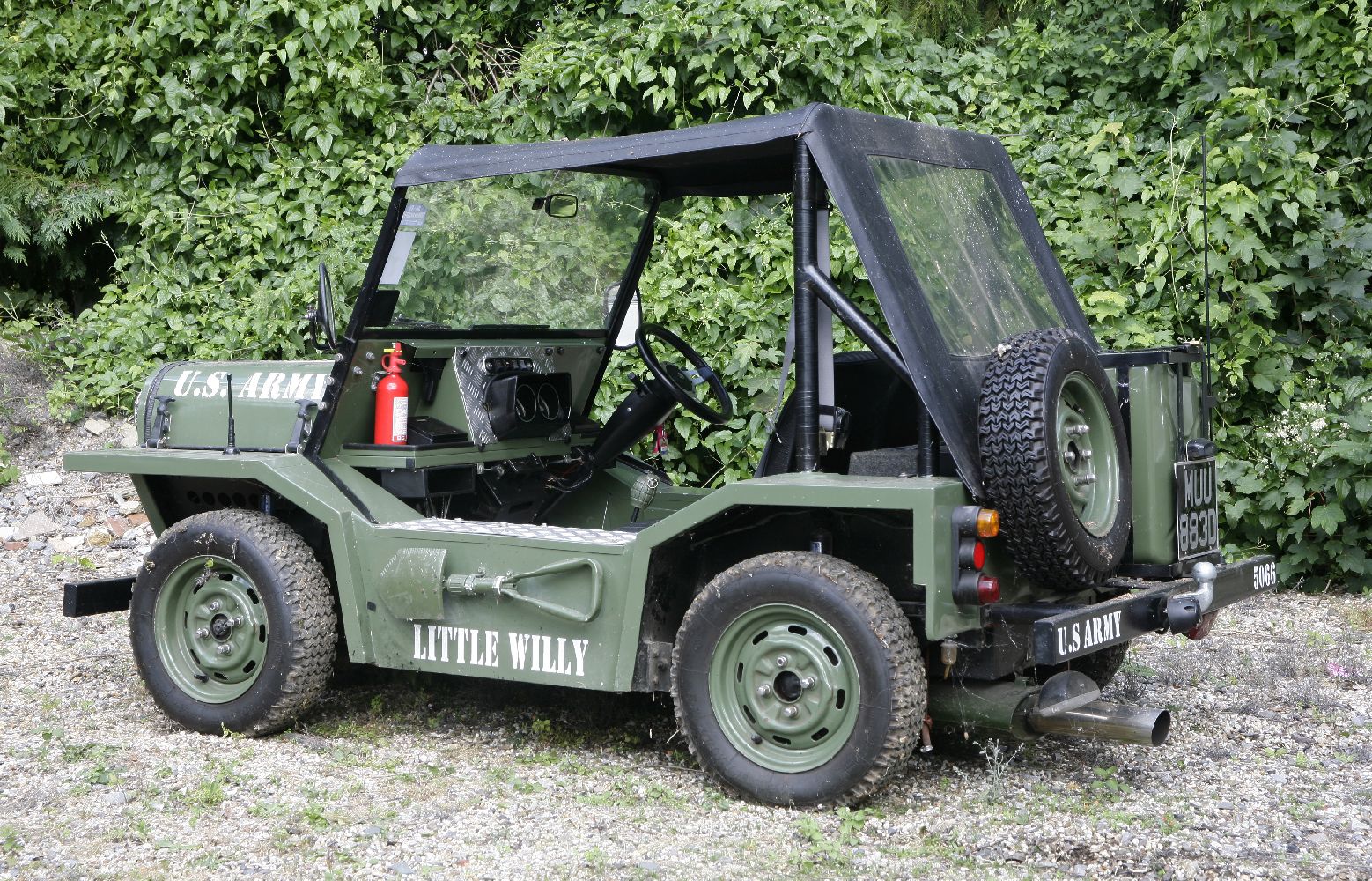 An Anderson kit car,originally registered as a 1966 Morris Mini convertible, with green army livery,