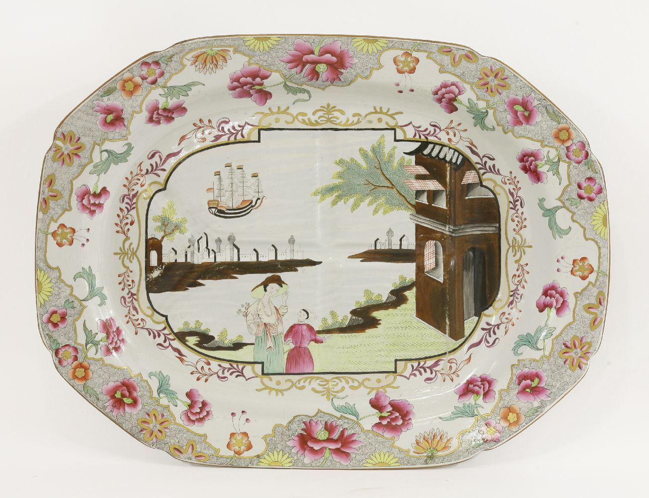 A Spode meat plate,19th century, pattern no 3067, decorated with a 'Chinese' scene of figures, - Bild 4 aus 5