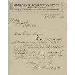 SHACKLETON, Ernest:Letter to Dorothy L Sayers, 1910,On Zeeland Steamship Company, on board SS ‘