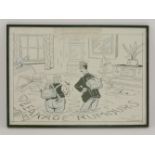 STRUBE, Sidney (1892-1956):'Leakage Rumours'A cartoon, signed , pen and ink and crayon, with typed