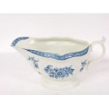 A Worcester blue and white sauce boat, moulded panels with workman's mark, chipped, cracked, 19.