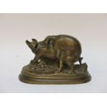 A 19th century French erotic animalier bronze of two copulating pigs, 12.4cm