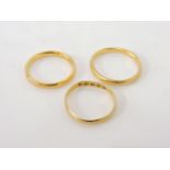 Three 22ct gold wedding rings, 7.8g