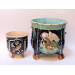 A large Thomas Forrester attributed majolica planter, and a small majolica jardinière, 31.5cm and
