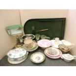 A selection of miscellaneous china, glass, a Bagatelle board, etc.