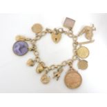 A 9ct gold charm bracelet, with thirteen assorted charms, including a 9ct gold cockerel, a 9ct