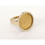 A 1903 half sovereign, in a 9ct gold ring mount, 10.1g