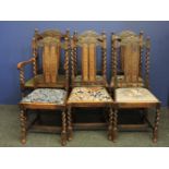 A set of early 20th century dining chairs, comprising one carver armchairs and five single chairs,