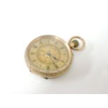 An open faced pocket watch, circa 1860, Swiss movement, gold chased dial, 30.0g