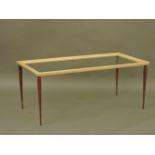 A 20th century glass topped coffee table with parchment trim, 55cm deep x 110cm wide x 46cm high