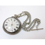 A silver pair cased pocket watch, and silver fob chain, Josh Wilkinson, Sheffield