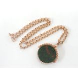 A 9ct rose gold belcher chain, with a 9ct gold bloodstone and cornelian swivel pendant, with curb