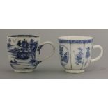 Two rare coffee cups, circa 1740, one soft paste, lobed and delicately picked out in underglaze blue