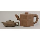 An hexagonal pot and cover, the sides moulded with bamboo stems, terminating in cut stalks on the