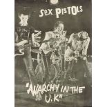 A large black and white Sex Pistols 'Anarchy in the UK' poster, probably contemporary to the time,