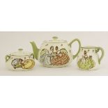 A rare Doulton Lambeth 'Velluma' stoneware three-piece tea set,c.1911, printed and painted with