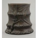 A good bronze Brush Pot,possibly late Ming, heavily cast in the form of a bamboo rootstock,