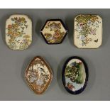 'Satsuma' buckles, enamelled and gilt with a variety of birds, flowers and plants, one with a stream