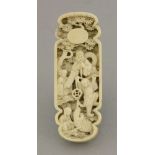 An unusual ivory plaque, second half of the 18th century, deeply carved with an immortal and three