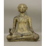 A gilt bronze Buddha,19th century, seated cross-legged holding a lotus flower in his right hand, his