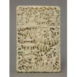 A good Canton ivory Card Case,mid 19th century, deeply and crisply carved with figures in gardens,