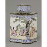 A famille rose Canton enamel Tea Caddy and Cover,18th century, of rectangular form, the four sides