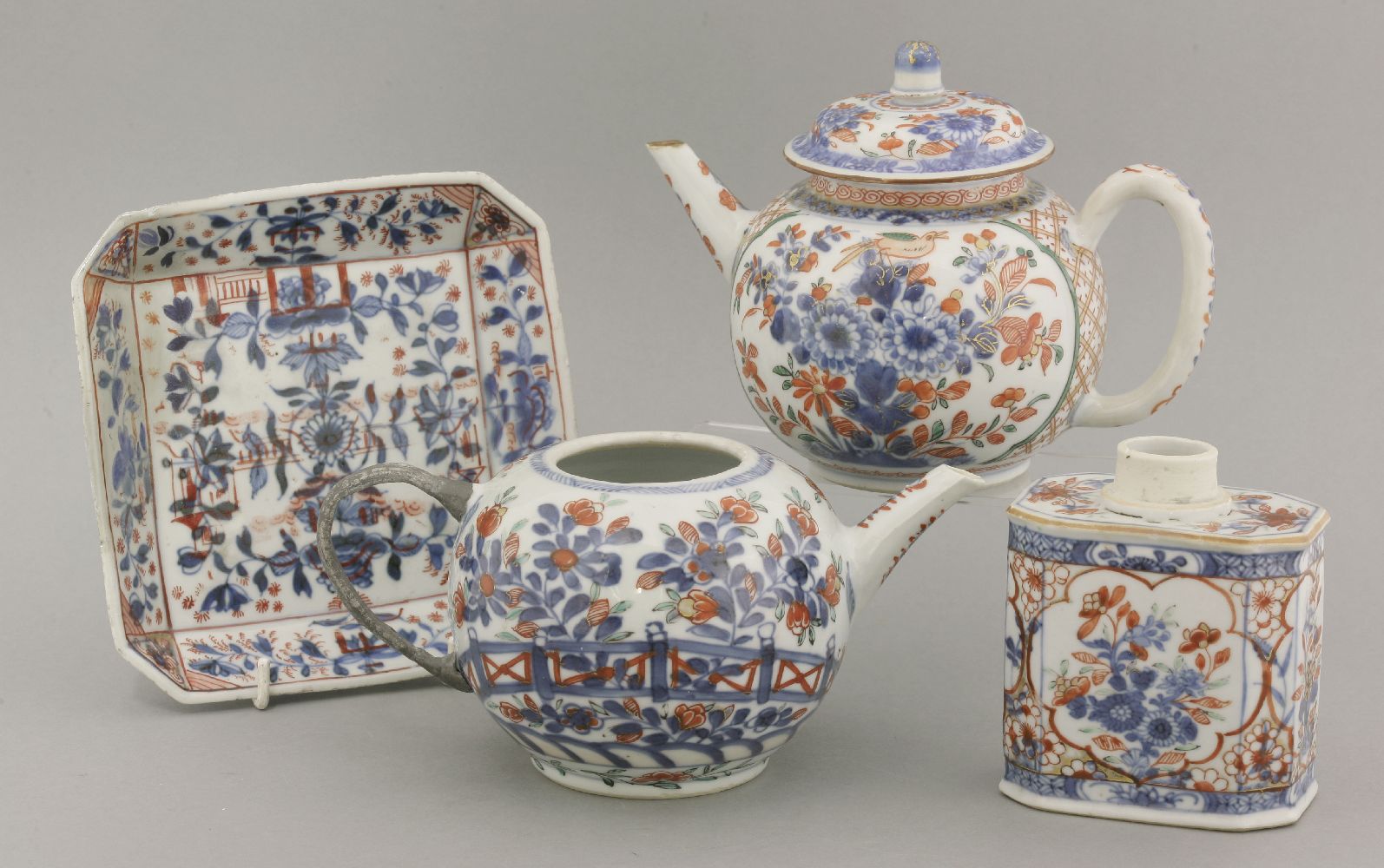 Two Dutch decorated Teapots and one Cover,Kangxi (1662-1722), one with underglaze blue