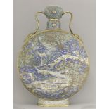 A large cloisonné Moon Flask, mid-19th century, with numerous deer beside a river in a mountainous