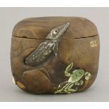 A rare onlaid Tonkotsu (tobacco container),first half of 19th century, the body of kiri wood burl,