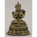 A Sino-Tibetan bronze Bodhisattva,15th century, seated cross-legged on a double lotus throne, a pair
