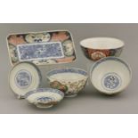 A pair of Imari bowls and covers, c.1790, in Kenjo style, the exterior with pine, prunus and