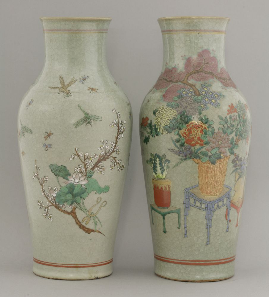 A pair of famille rose Vases, late 19th century, enamelled with vases issuing peony, - Image 2 of 3