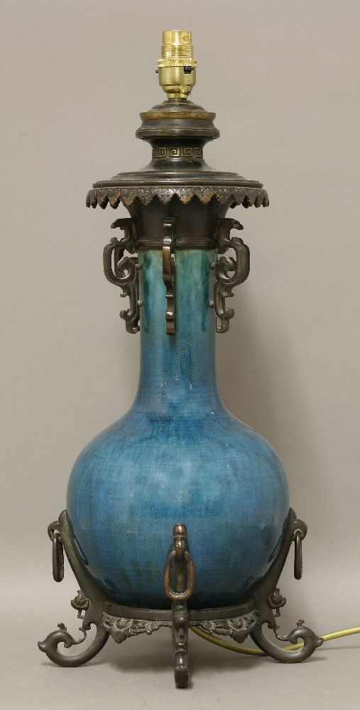 A monochrome blue Vase,19th century, the globular body and cylindrical neck under a finely crazed, - Image 2 of 2