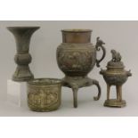 Various metalwork, 19th century, a censer, cast with auspicious characters within dragons, 11.5cm, a