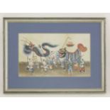 Three Pith Paper Paintings,19th century, one with the Zhuangyuan parade (the title conferred on