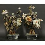 A pair of hardstone flowering Peonies,early 20th century, each bloom carved from jade or agate and