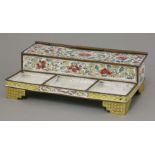 A famille rose Canton enamel Desk Set,early Qianlong, of rectangular form, the cover and sides