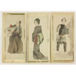 Three gouache paintings, early 20th century, in European style, a girl and two men, each in
