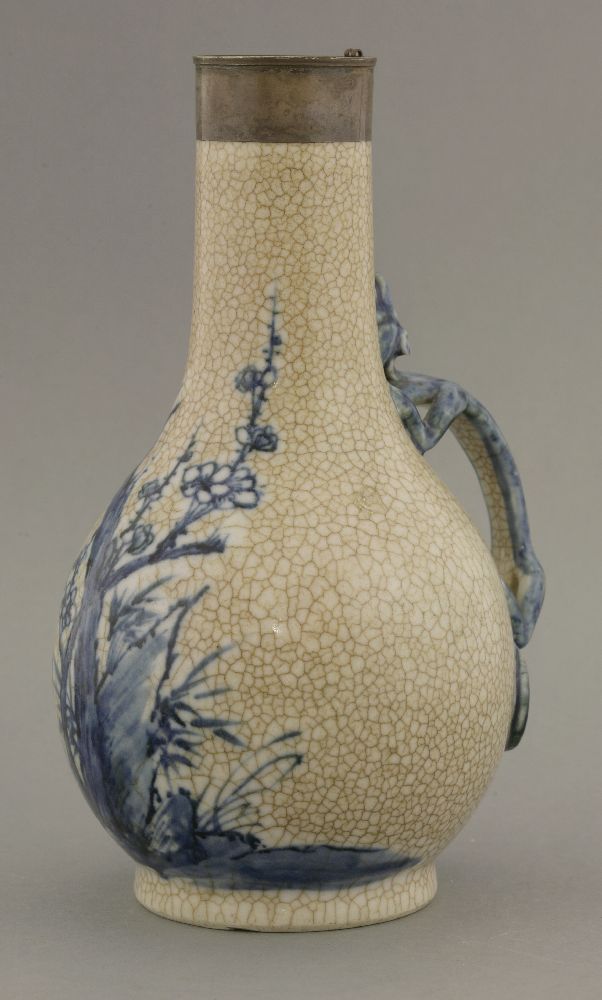 An unusual ge-type glazed Ewer,Kangxi (1662-1722), early 18th century, the bottle body painted in