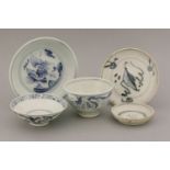 Blue and White,a saucer dish, painted in underglaze blue with a dragon, the underside with scrolling
