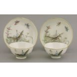 A pair of famille rose small Tea Bowls and Saucers,four character mark in iron-red of Guangxu (