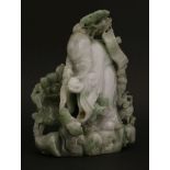 A jadeite Group,20th century, of Shoulao, bending over holding a peach and a staff, lingzhi, a
