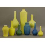 Six yellow-glazed vases, of various shapes and sizes, 19th-20th century, two blue-glazed vases and a