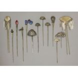 A collection of eleven hairpins, Qing dynasty (1644-1911), five of silver each mounted with a bird