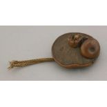 A rare mushroom Netsuke,by or after Tanaka Minko (1735-1816), the copper brown wood meticulously