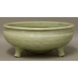A longquan celadon Censer,15th century, the squat body moulded with diaper and on three stub feet,