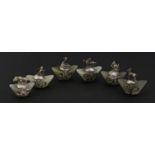 An unusual set of six silver and jade Zodiac Animals,c.1900, each jade of ingot form with either a